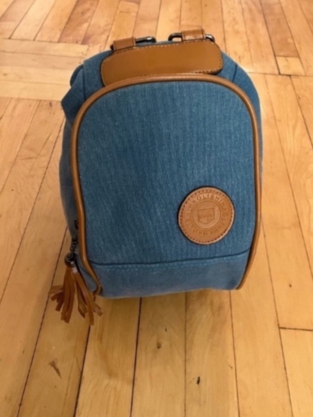 Oris Jet Setter Blue Canvas Tan Leather Trim Travel Backpack